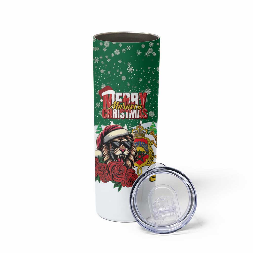 Morocco Christmas Skinny Tumbler Santa Lion With Rose Xmas Vibe - Wonder Print Shop