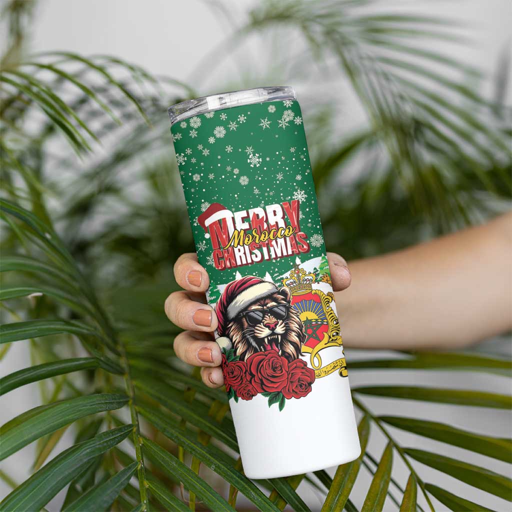 Morocco Christmas Skinny Tumbler Santa Lion With Rose Xmas Vibe - Wonder Print Shop