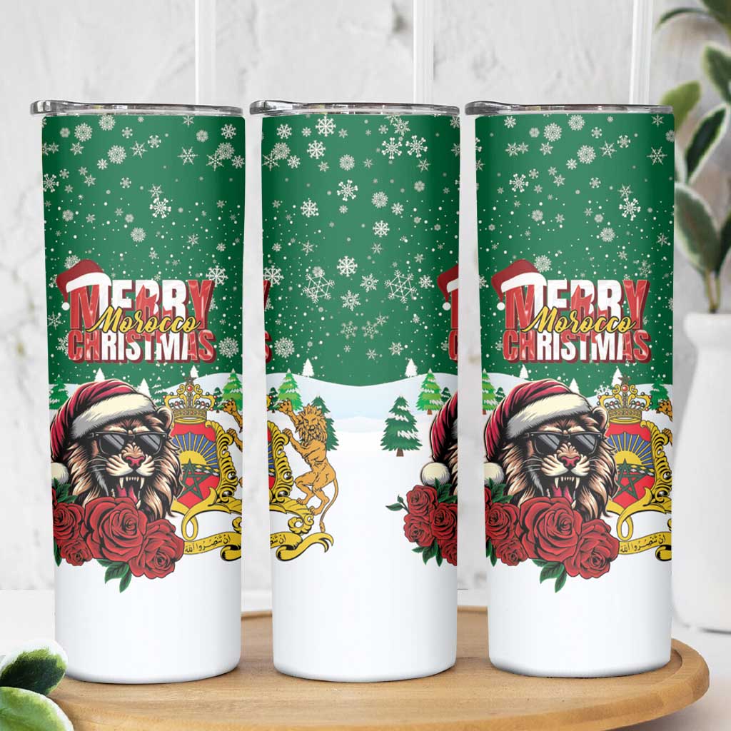 Morocco Christmas Skinny Tumbler Santa Lion With Rose Xmas Vibe - Wonder Print Shop
