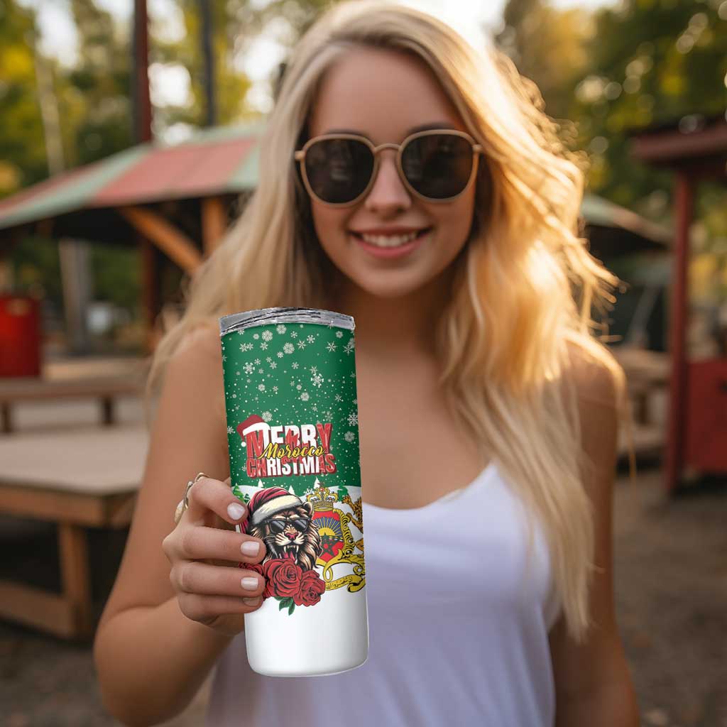 Morocco Christmas Skinny Tumbler Santa Lion With Rose Xmas Vibe - Wonder Print Shop