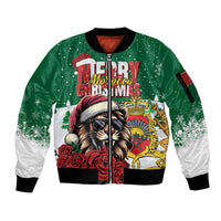 Morocco Christmas Sleeve Zip Bomber Jacket Santa Lion With Rose Xmas Vibe - Wonder Print Shop