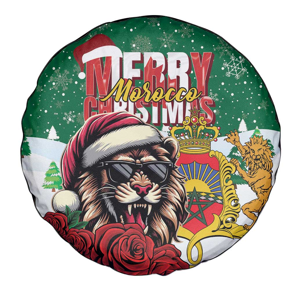 Morocco Christmas Spare Tire Cover Santa Lion With Rose Xmas Vibe - Wonder Print Shop