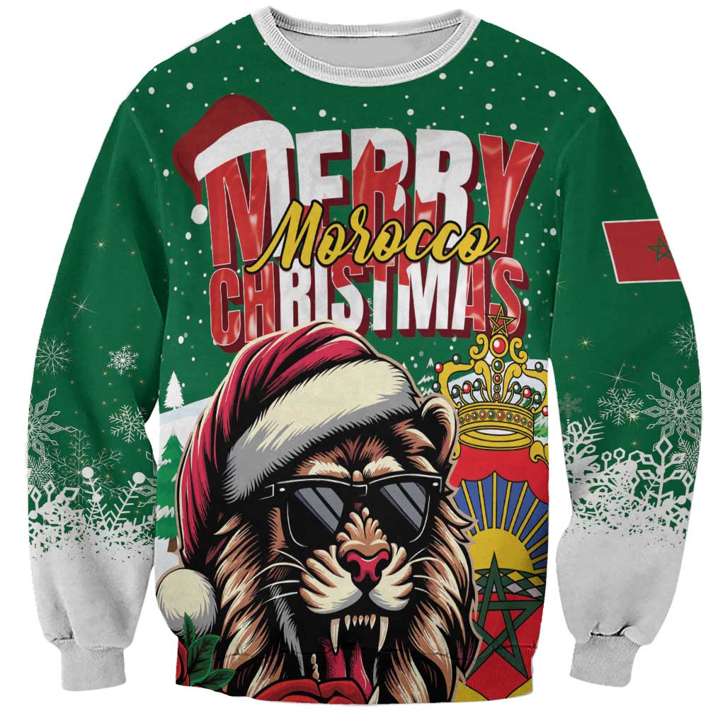 Morocco Christmas Sweatshirt Santa Lion With Rose Xmas Vibe - Wonder Print Shop