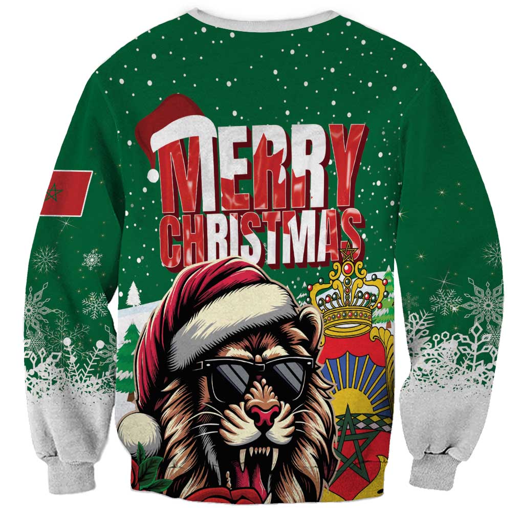 Morocco Christmas Sweatshirt Santa Lion With Rose Xmas Vibe - Wonder Print Shop