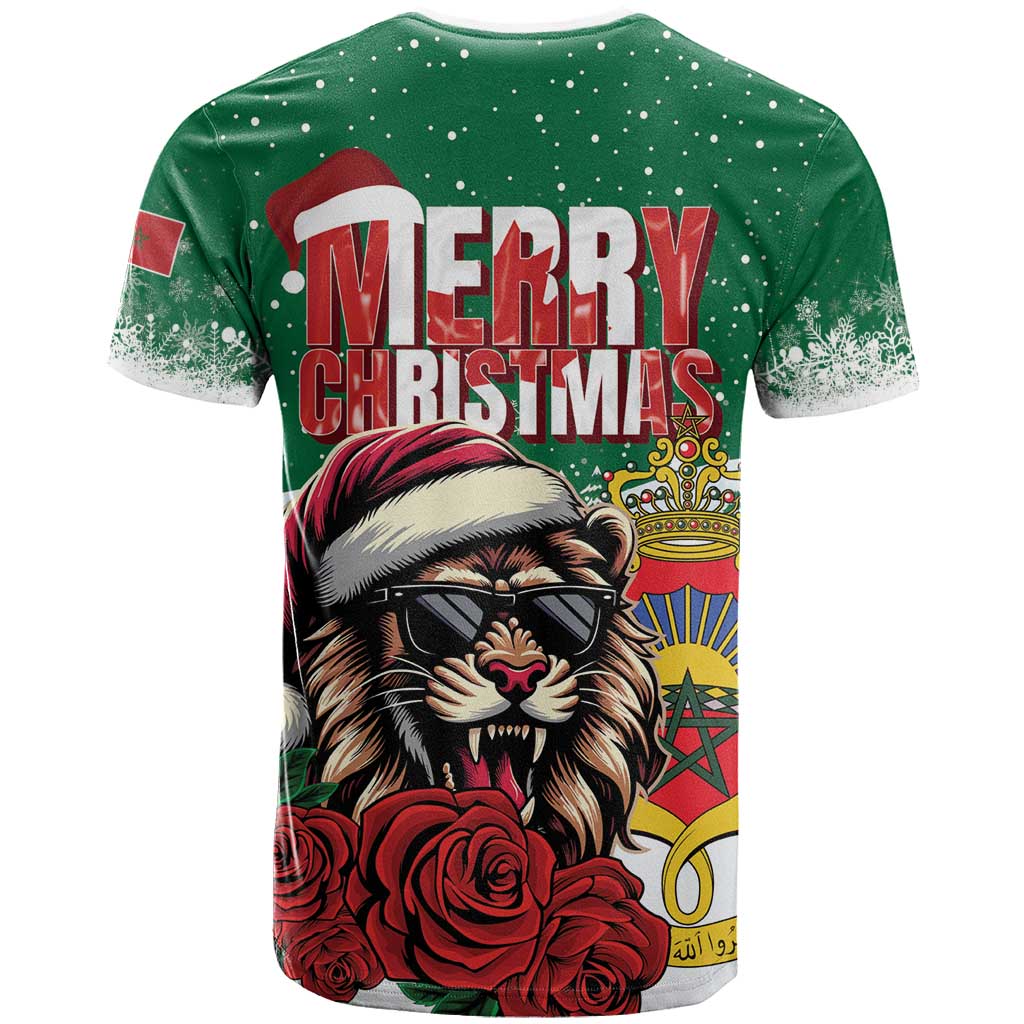 Morocco Christmas T Shirt Santa Lion With Rose Xmas Vibe - Wonder Print Shop