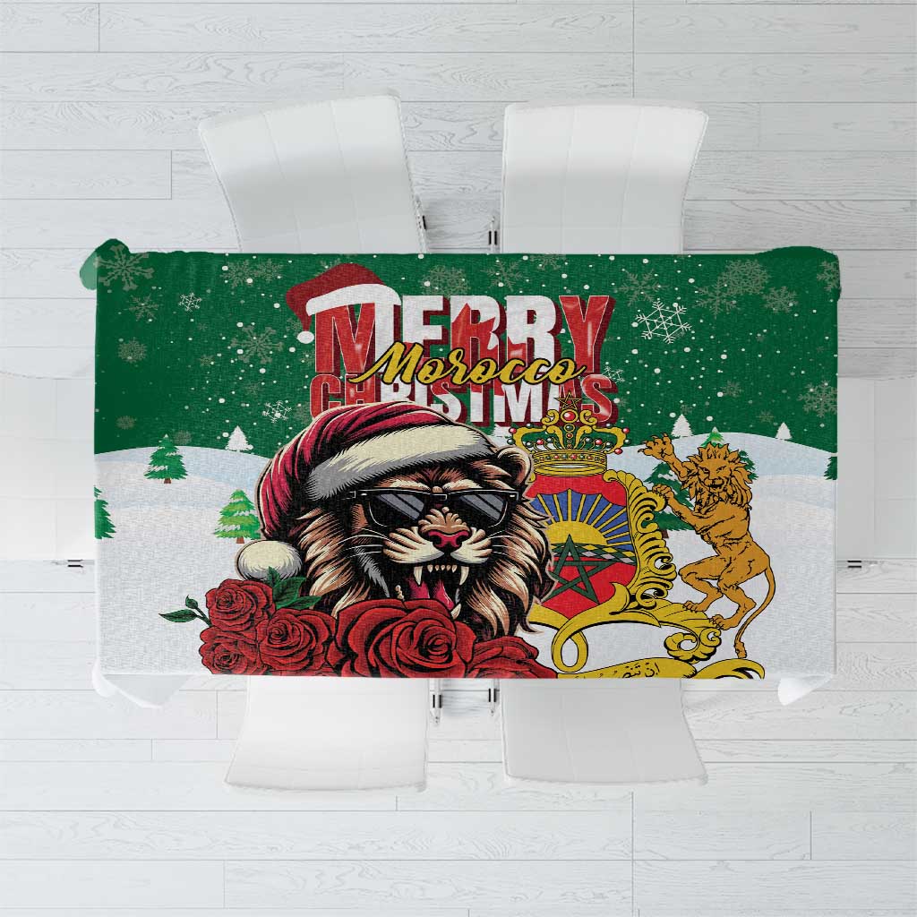 Morocco Christmas Tablecloth Santa Lion With Rose Xmas Vibe - Wonder Print Shop