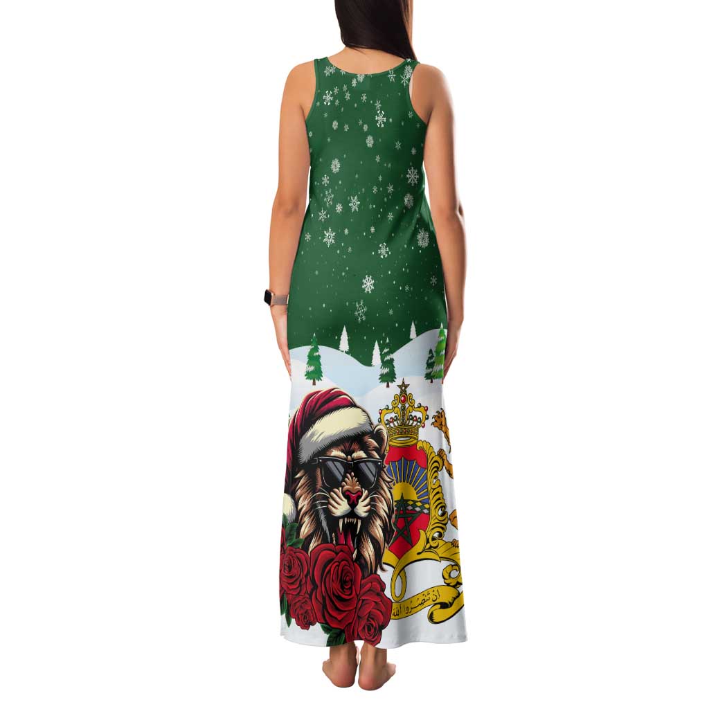 Morocco Christmas Tank Maxi Dress Santa Lion With Rose Xmas Vibe - Wonder Print Shop