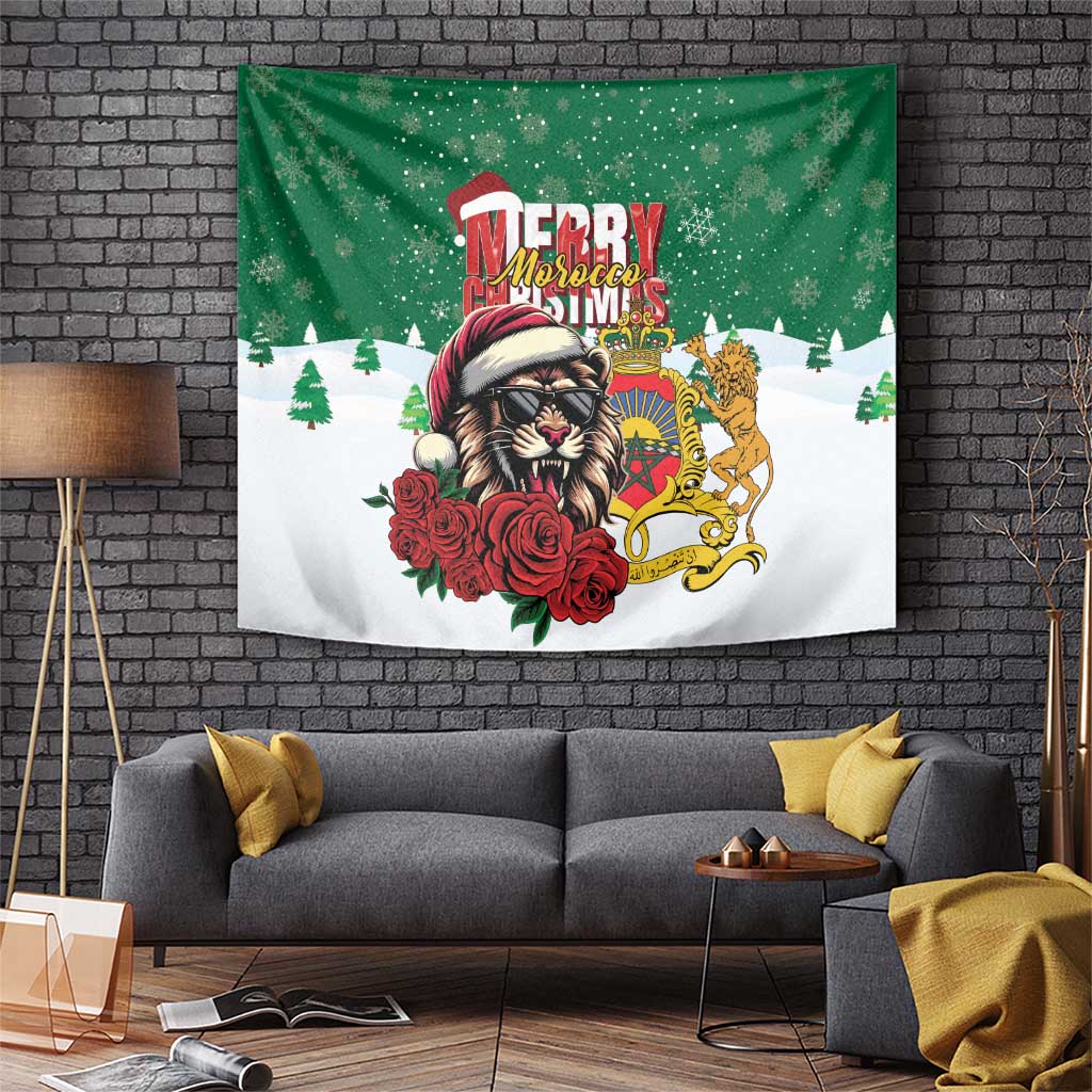 Morocco Christmas Tapestry Santa Lion With Rose Xmas Vibe - Wonder Print Shop
