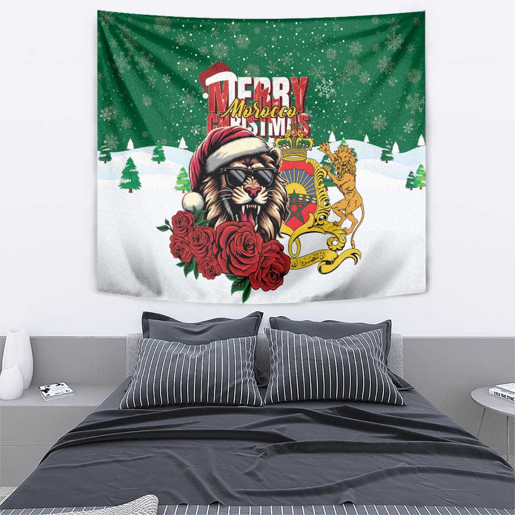 Morocco Christmas Tapestry Santa Lion With Rose Xmas Vibe - Wonder Print Shop