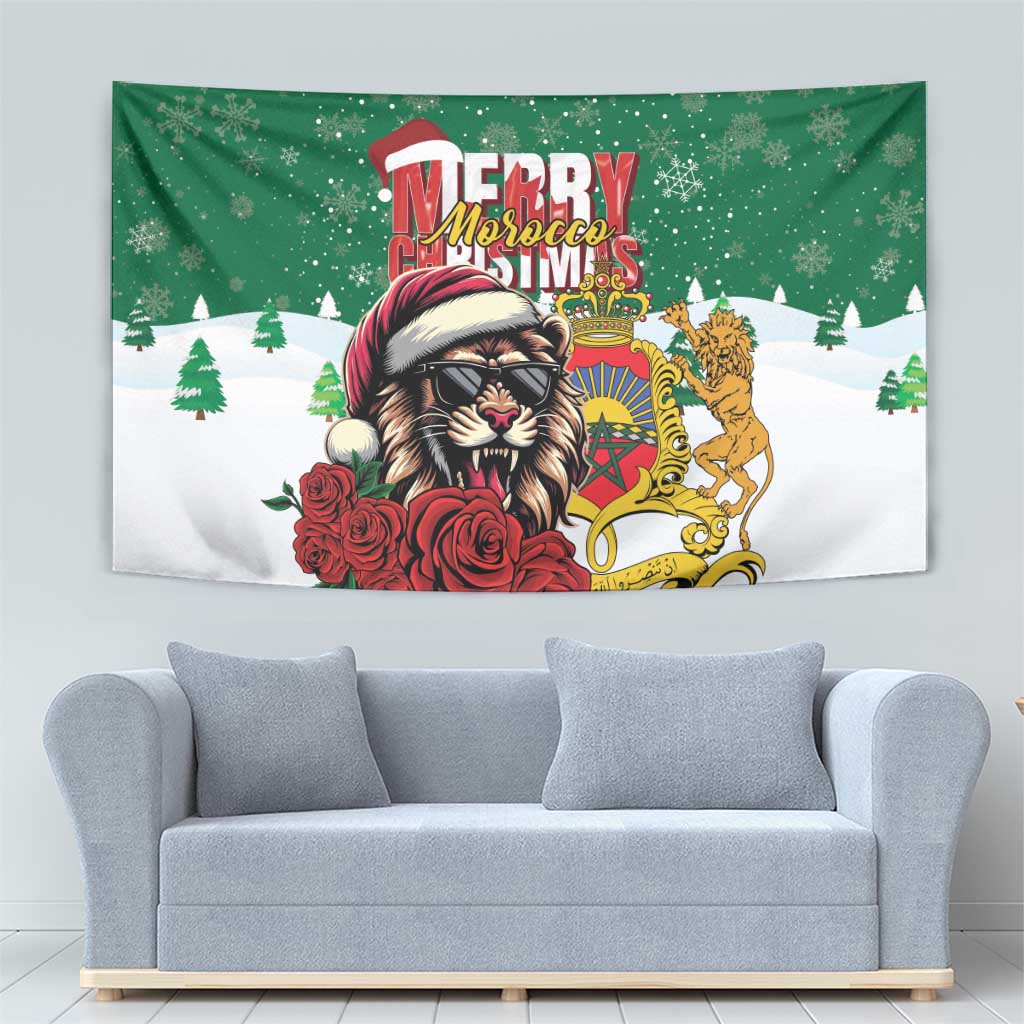 Morocco Christmas Tapestry Santa Lion With Rose Xmas Vibe - Wonder Print Shop