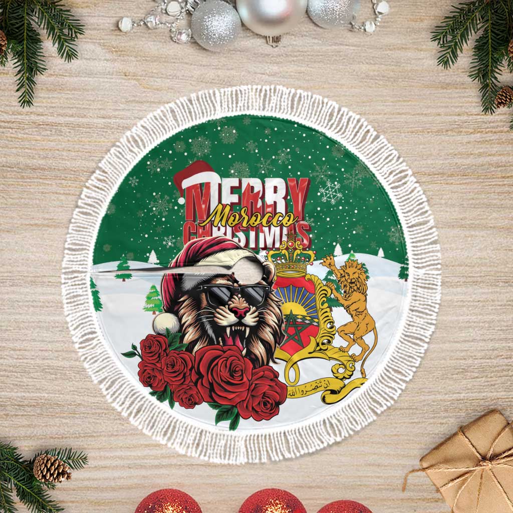 Morocco Christmas Tree Skirt Santa Lion With Rose Xmas Vibe - Wonder Print Shop