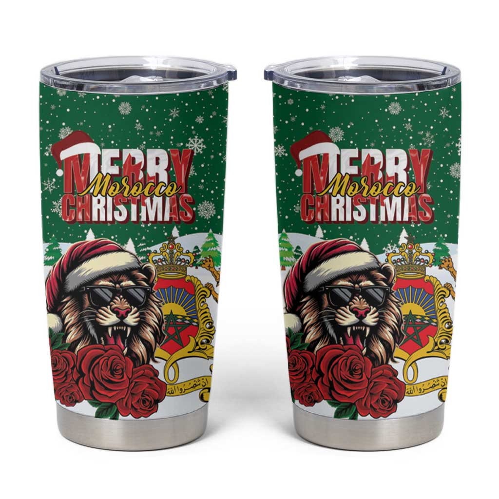 Morocco Christmas Tumbler Cup Santa Lion With Rose Xmas Vibe - Wonder Print Shop