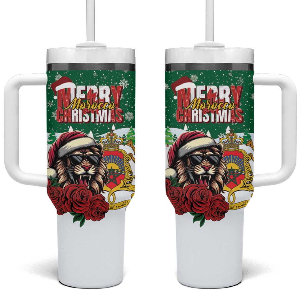 Morocco Christmas Tumbler With Handle Santa Lion With Rose Xmas Vibe - Wonder Print Shop