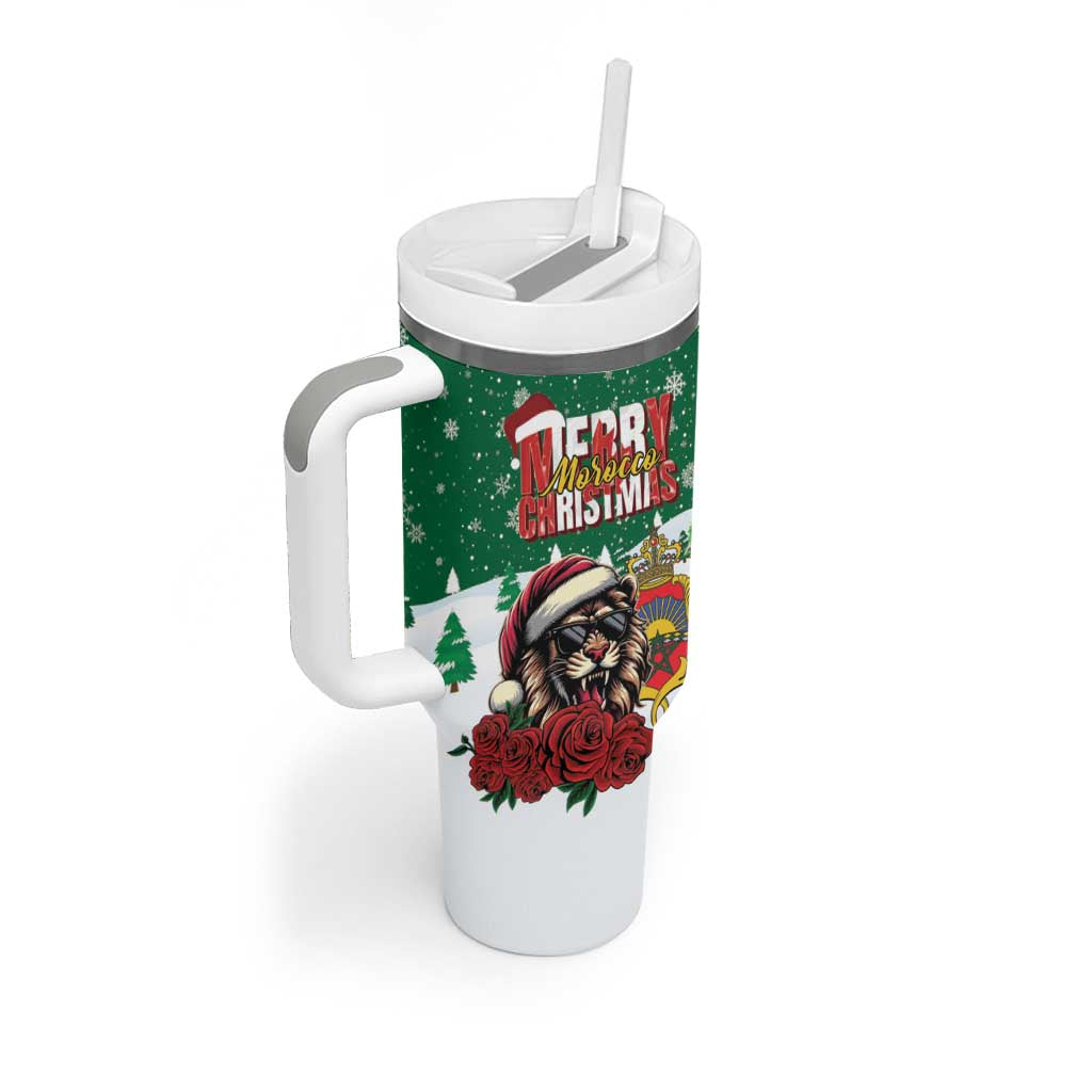 Morocco Christmas Tumbler With Handle Santa Lion With Rose Xmas Vibe - Wonder Print Shop