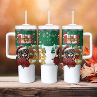 Morocco Christmas Tumbler With Handle Santa Lion With Rose Xmas Vibe - Wonder Print Shop