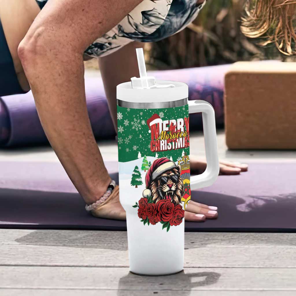 Morocco Christmas Tumbler With Handle Santa Lion With Rose Xmas Vibe - Wonder Print Shop
