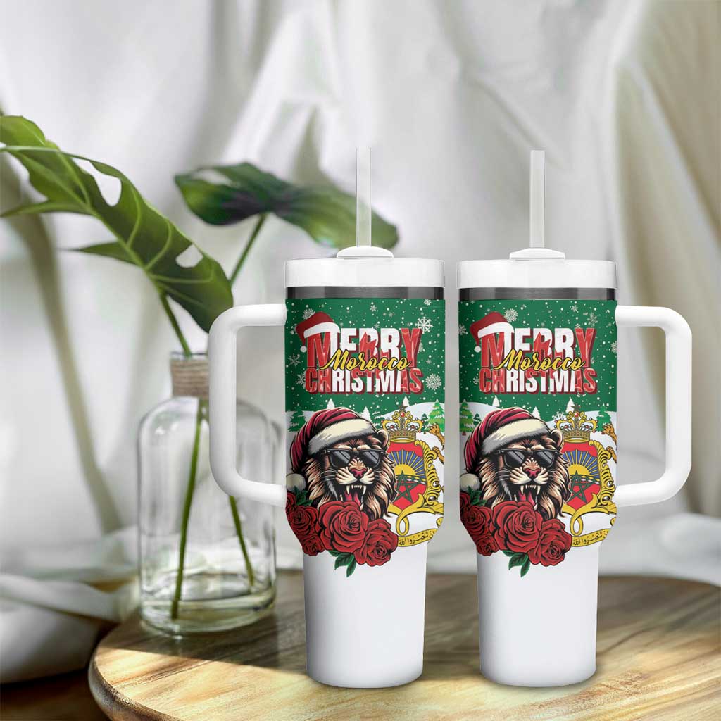 Morocco Christmas Tumbler With Handle Santa Lion With Rose Xmas Vibe - Wonder Print Shop