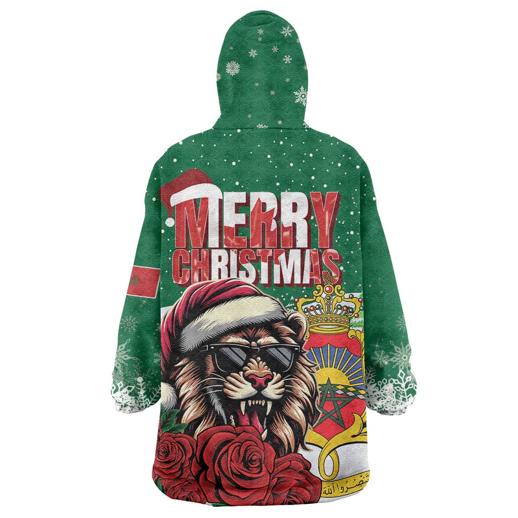 Morocco Christmas Wearable Blanket Hoodie Santa Lion With Rose Xmas Vibe - Wonder Print Shop
