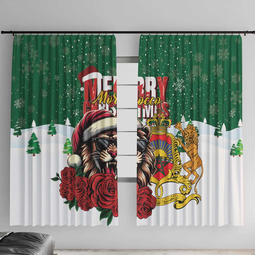 Morocco Christmas Window Curtain Santa Lion With Rose Xmas Vibe - Wonder Print Shop