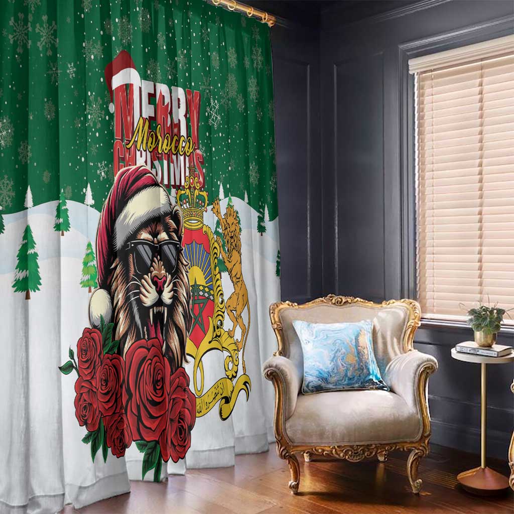 Morocco Christmas Window Curtain Santa Lion With Rose Xmas Vibe - Wonder Print Shop