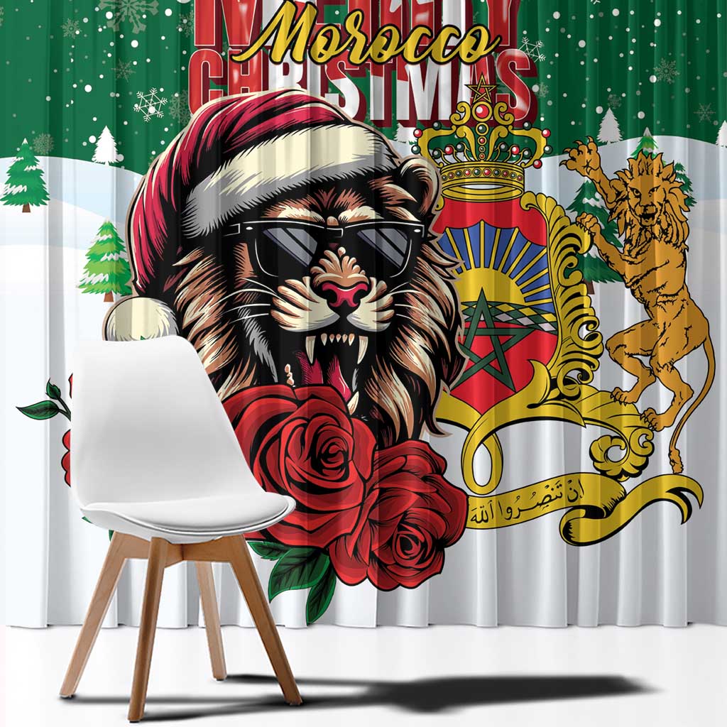 Morocco Christmas Window Curtain Santa Lion With Rose Xmas Vibe - Wonder Print Shop