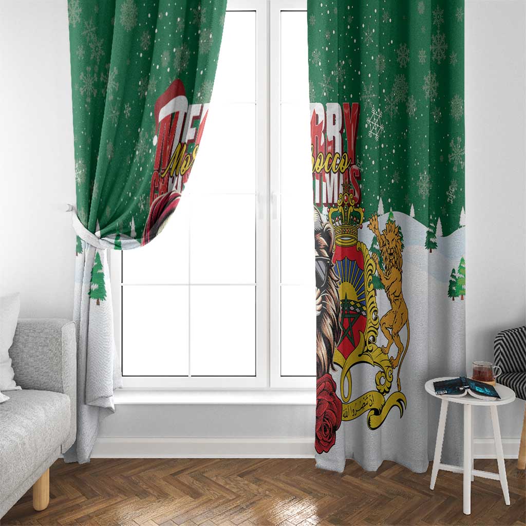 Morocco Christmas Window Curtain Santa Lion With Rose Xmas Vibe - Wonder Print Shop