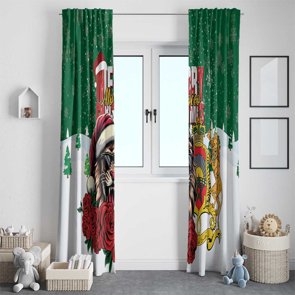 Morocco Christmas Window Curtain Santa Lion With Rose Xmas Vibe - Wonder Print Shop