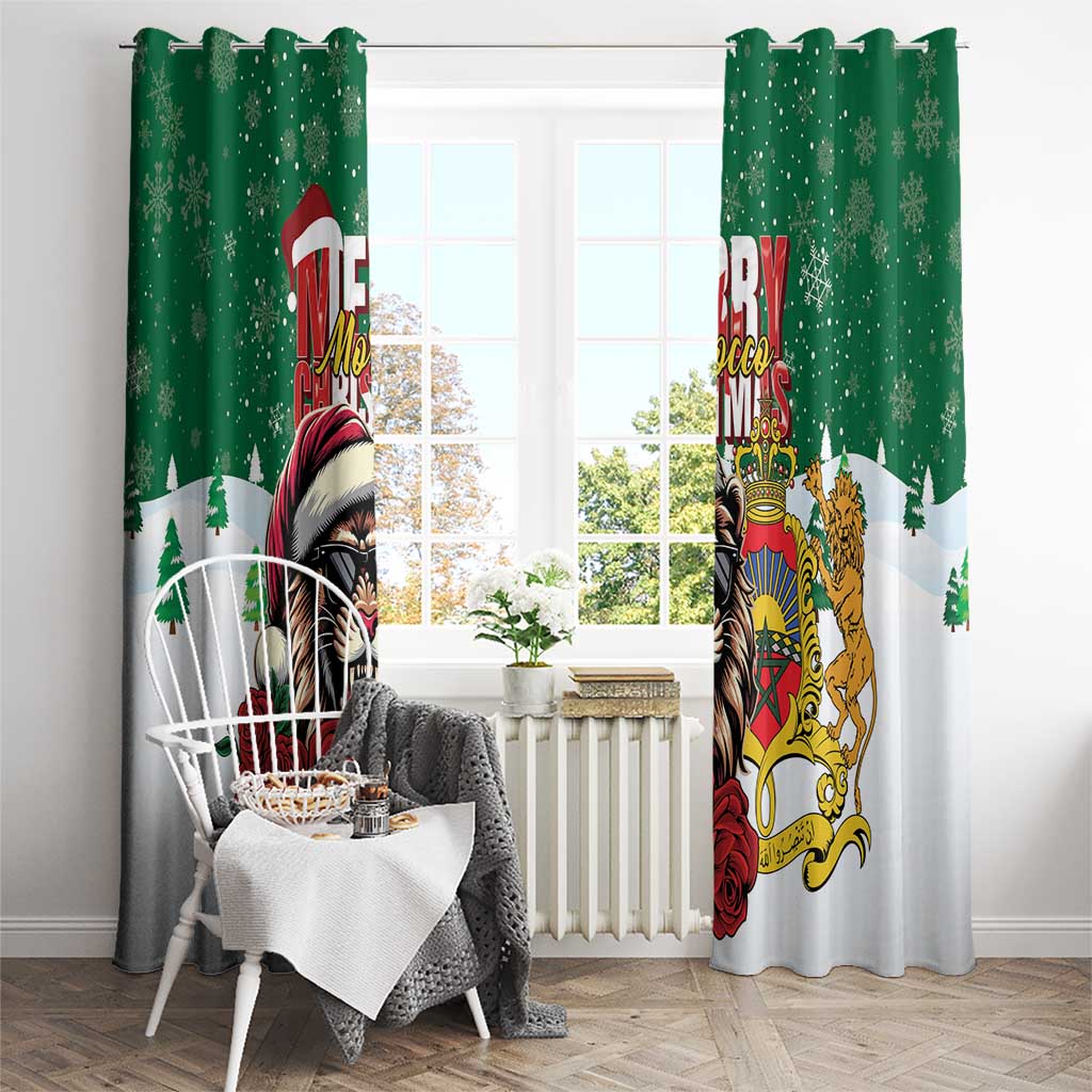 Morocco Christmas Window Curtain Santa Lion With Rose Xmas Vibe - Wonder Print Shop