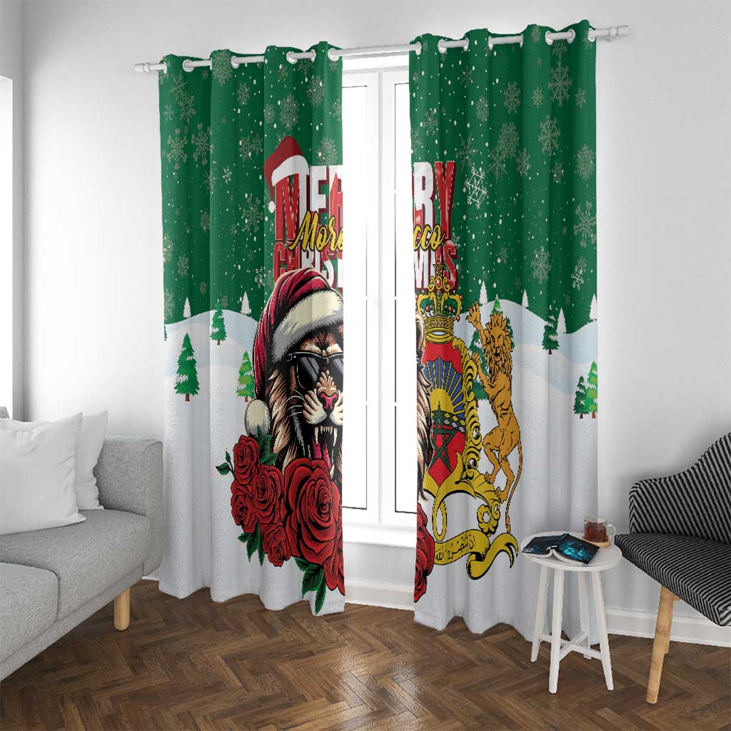 Morocco Christmas Window Curtain Santa Lion With Rose Xmas Vibe - Wonder Print Shop