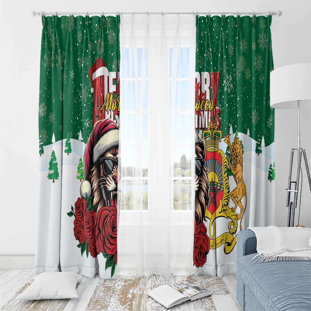 Morocco Christmas Window Curtain Santa Lion With Rose Xmas Vibe - Wonder Print Shop