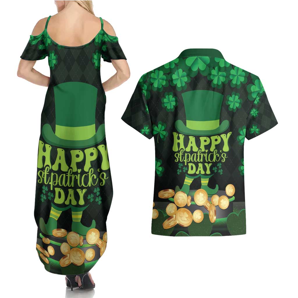 Ireland St Patrick's Day Couples Matching Summer Maxi Dress and Hawaiian Shirt Irish Shamrocks Leprechaun