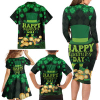 Ireland St Patrick's Day Family Matching Long Sleeve Bodycon Dress and Hawaiian Shirt Irish Shamrocks Leprechaun - Wonder Print Shop