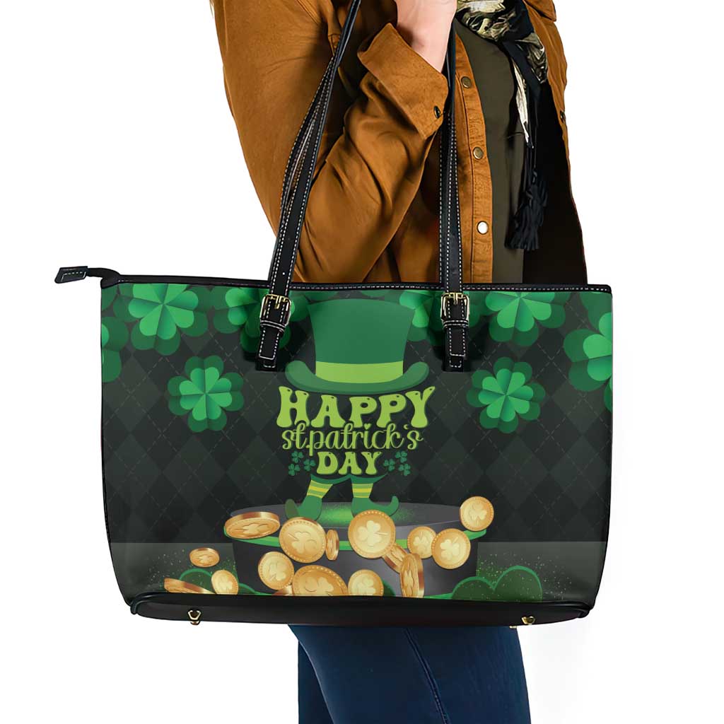 Ireland St Patrick's Day Leather Tote Bag Irish Shamrocks Leprechaun