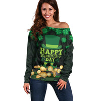 Ireland St Patrick's Day Off Shoulder Sweater Irish Shamrocks Leprechaun - Wonder Print Shop
