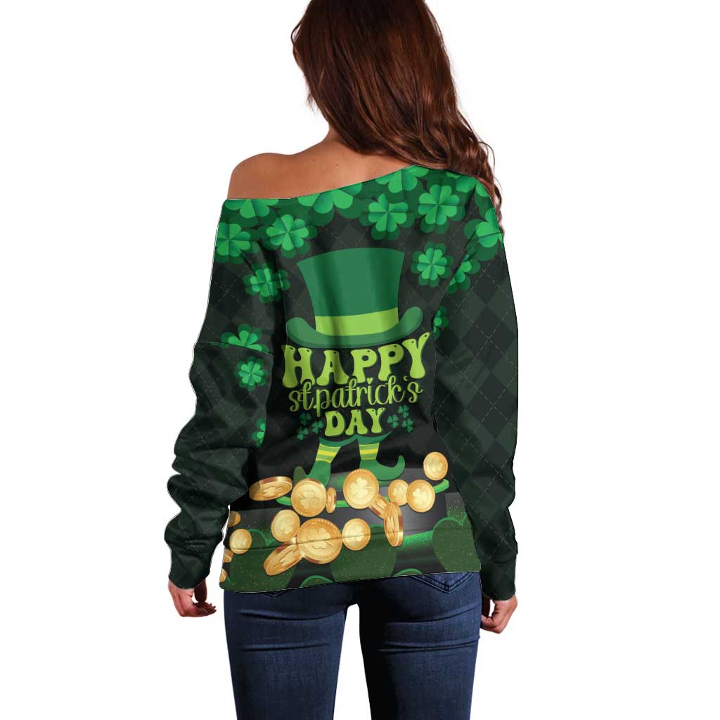 Ireland St Patrick's Day Off Shoulder Sweater Irish Shamrocks Leprechaun - Wonder Print Shop