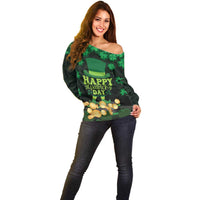 Ireland St Patrick's Day Off Shoulder Sweater Irish Shamrocks Leprechaun - Wonder Print Shop