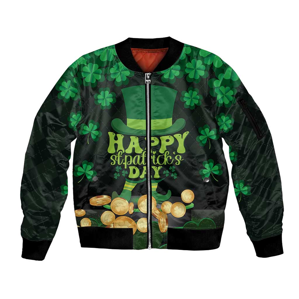 Ireland St Patrick's Day Sleeve Zip Bomber Jacket Irish Shamrocks Leprechaun - Wonder Print Shop