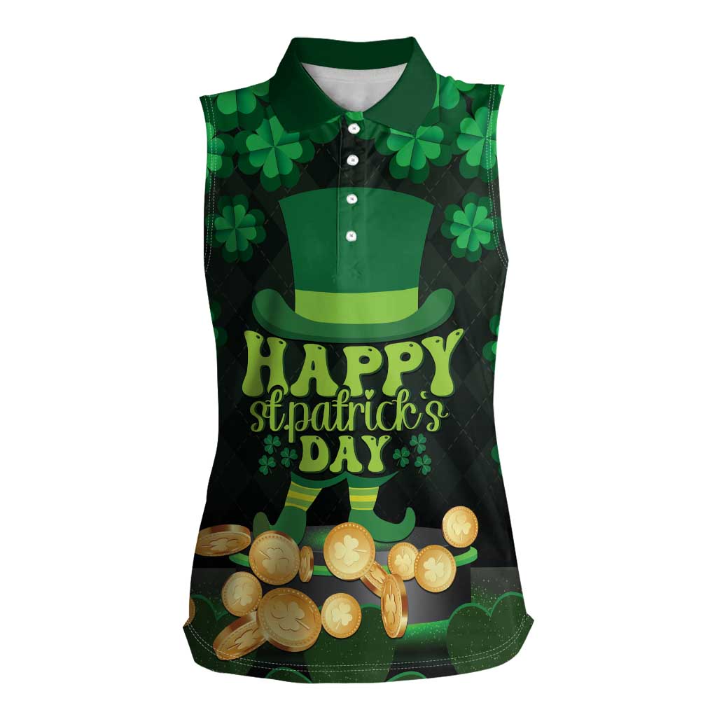 Ireland St Patrick's Day Women Sleeveless Polo Shirt Irish Shamrocks Leprechaun - Wonder Print Shop