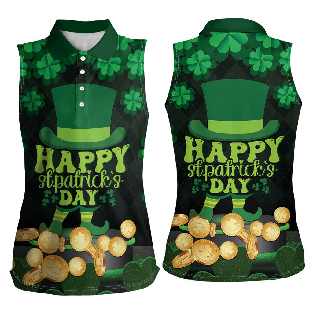 Ireland St Patrick's Day Women Sleeveless Polo Shirt Irish Shamrocks Leprechaun - Wonder Print Shop