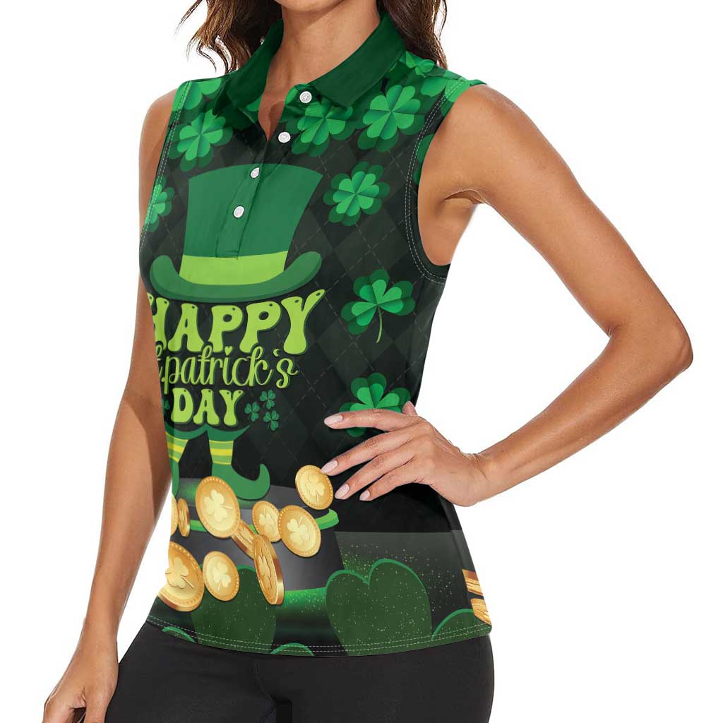Ireland St Patrick's Day Women Sleeveless Polo Shirt Irish Shamrocks Leprechaun - Wonder Print Shop