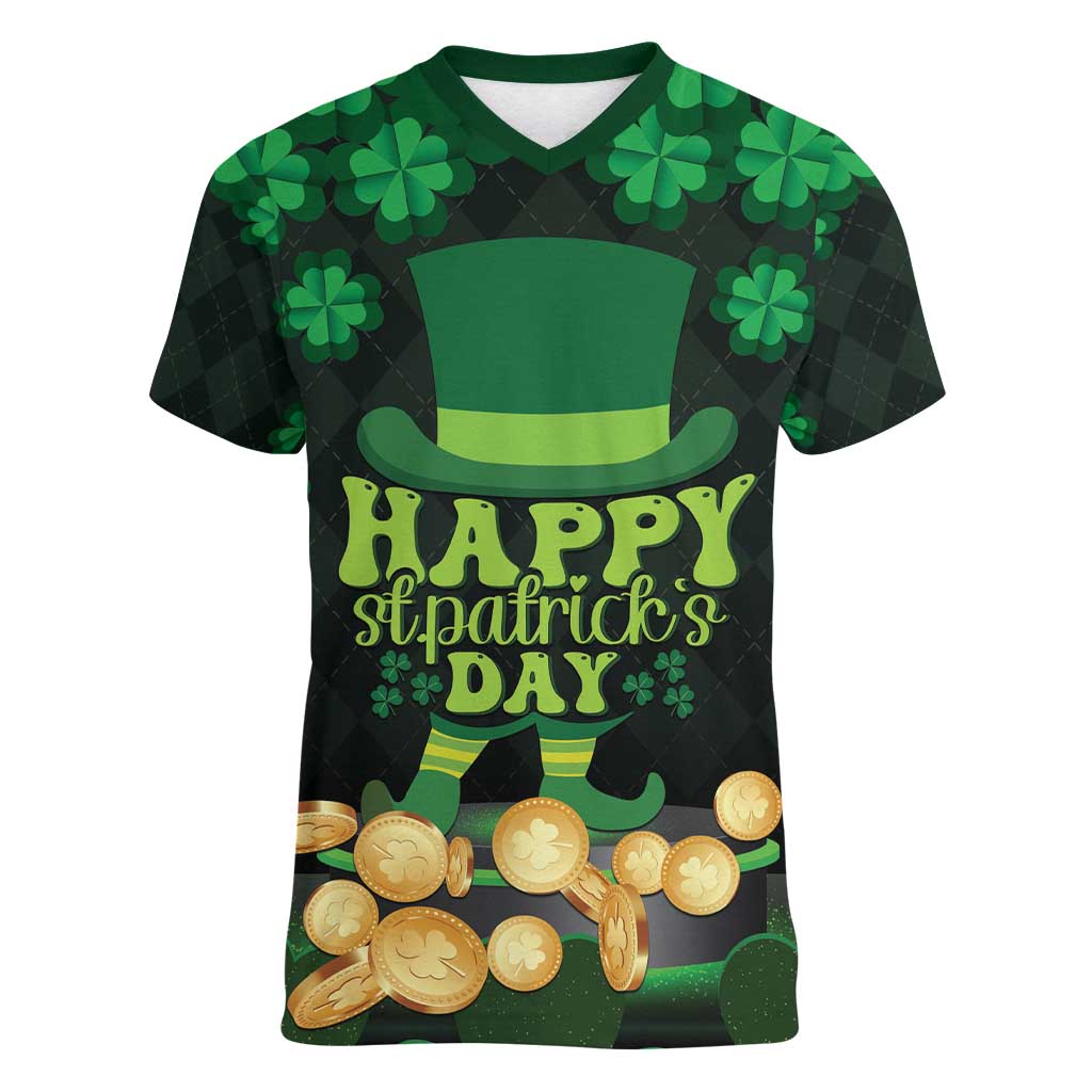 Ireland St Patrick's Day Women V-Neck T-Shirt Irish Shamrocks Leprechaun - Wonder Print Shop