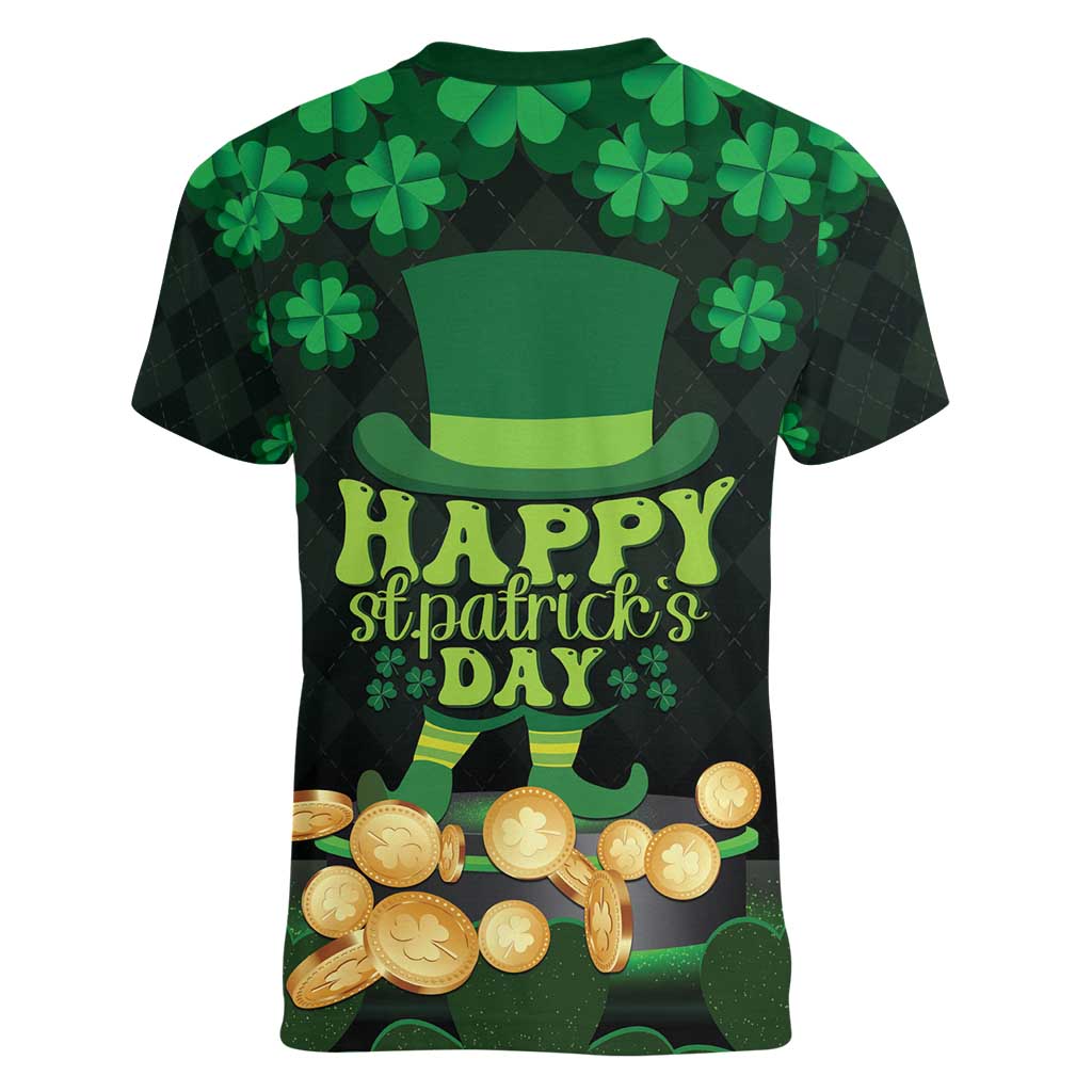 Ireland St Patrick's Day Women V-Neck T-Shirt Irish Shamrocks Leprechaun - Wonder Print Shop