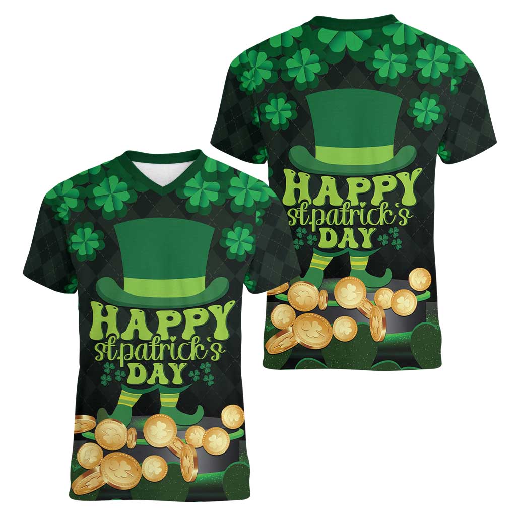 Ireland St Patrick's Day Women V-Neck T-Shirt Irish Shamrocks Leprechaun - Wonder Print Shop