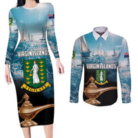 Personalised British Virgin Islands Couples Matching Long Sleeve Bodycon Dress and Long Sleeve Button Shirt Vigilate Golden Lamps