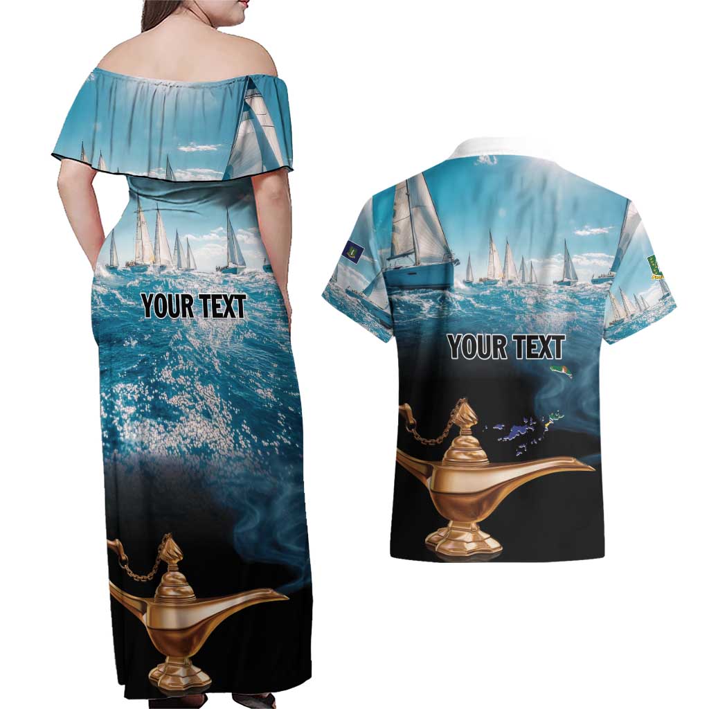 Personalised British Virgin Islands Couples Matching Off Shoulder Maxi Dress and Hawaiian Shirt Vigilate Golden Lamps