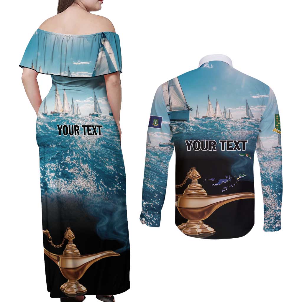 Personalised British Virgin Islands Couples Matching Off Shoulder Maxi Dress and Long Sleeve Button Shirt Vigilate Golden Lamps