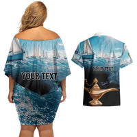 Personalised British Virgin Islands Couples Matching Off Shoulder Short Dress and Hawaiian Shirt Vigilate Golden Lamps