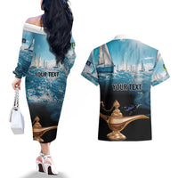 Personalised British Virgin Islands Couples Matching Off The Shoulder Long Sleeve Dress and Hawaiian Shirt Vigilate Golden Lamps