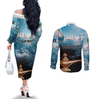 Personalised British Virgin Islands Couples Matching Off The Shoulder Long Sleeve Dress and Long Sleeve Button Shirt Vigilate Golden Lamps