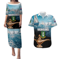 Personalised British Virgin Islands Couples Matching Puletasi and Hawaiian Shirt Vigilate Golden Lamps